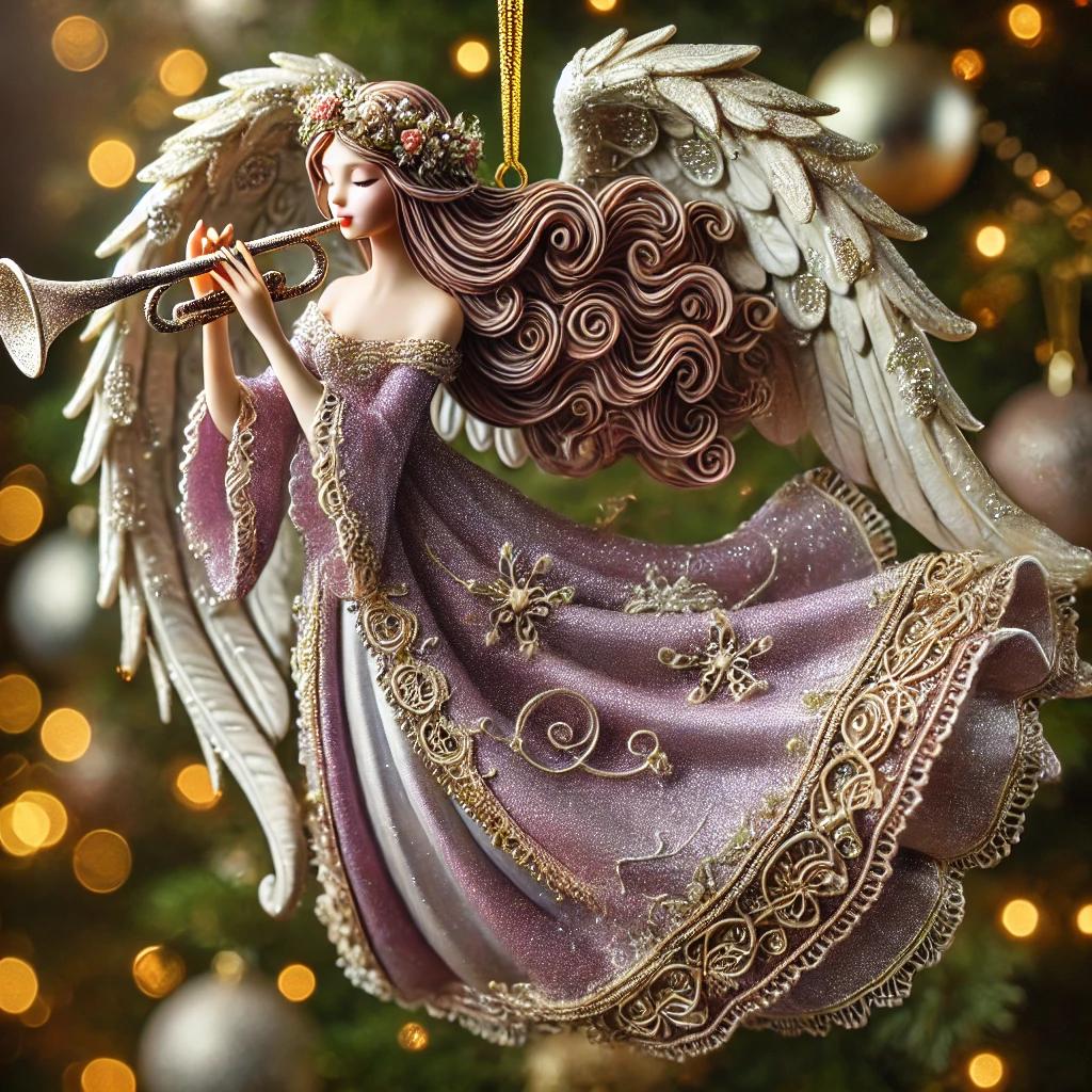 Whimsical Angel With Trumpet Xmas Tree Ornament