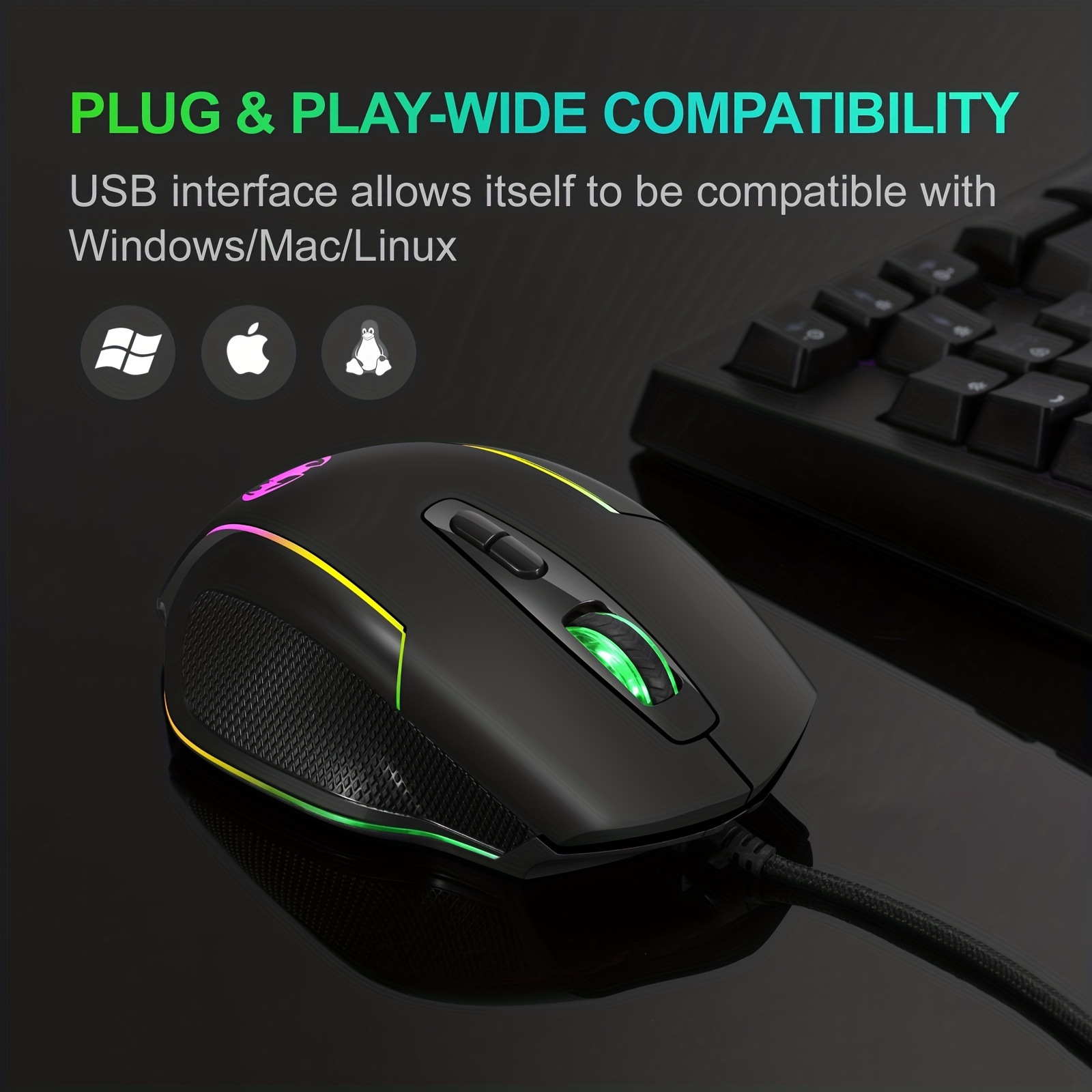 Wired USB Gaming Mouse  LED Color Luminescence Gaming Mouse 6400dpi Ergonomic Optical Big Mouse 7 Buttons Gaming Mice For Computer Laptop, Gift For Men, Women, Girlfriend, Boyfriend, Friend, Birthday