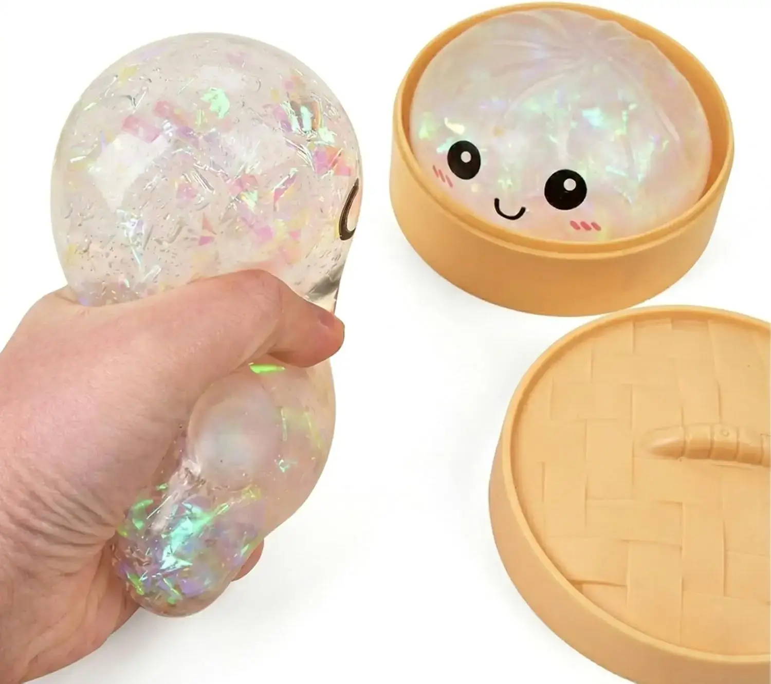 Super Soft Rainbow Dumpling Fidget  Giant Glitter Stress Ball for Anxiety Relief & Decompression | Cute Office Desk Toy & Coworker Gift (1PCS Clear White)