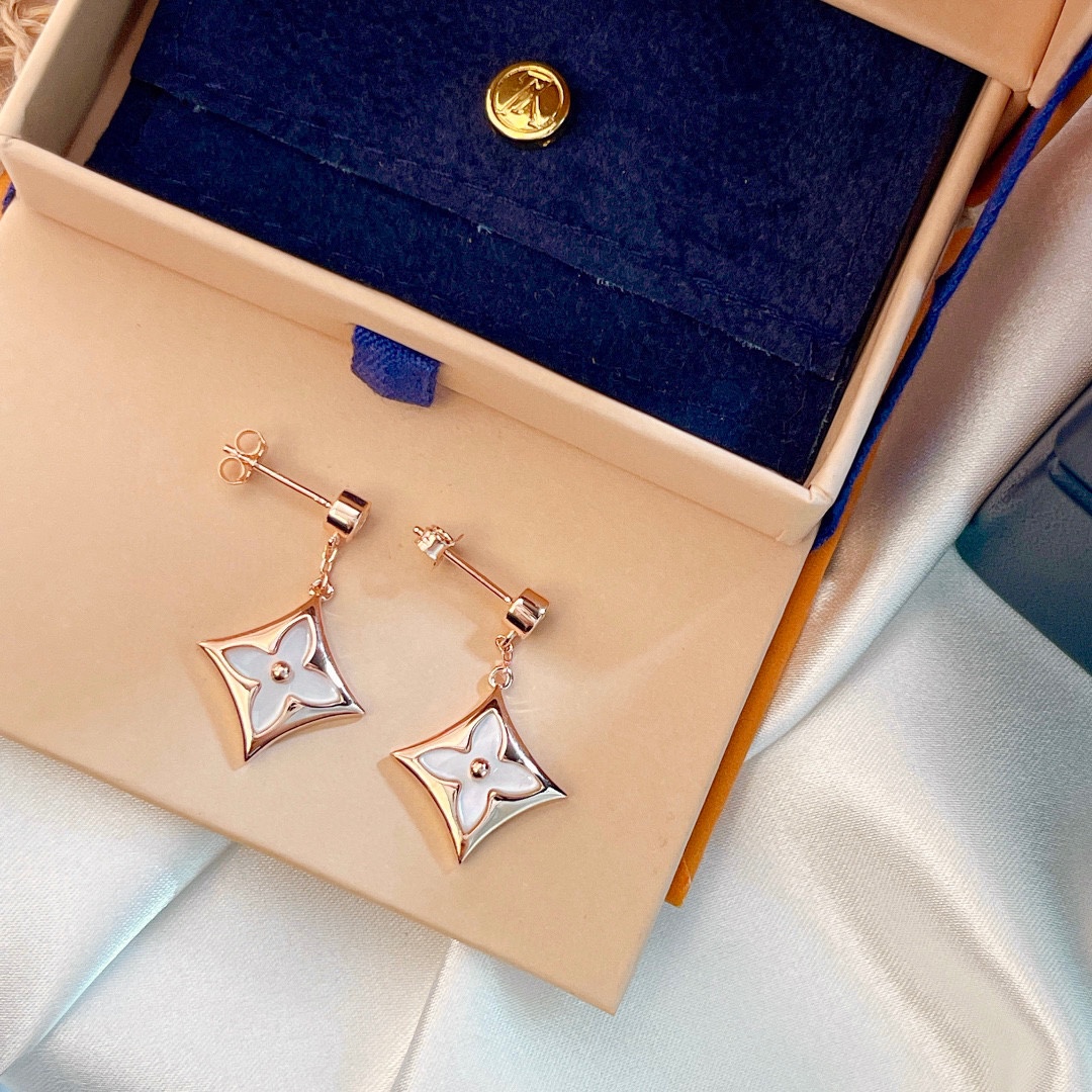 Louis Vuitton Monogram Floral White Shell Earrings
