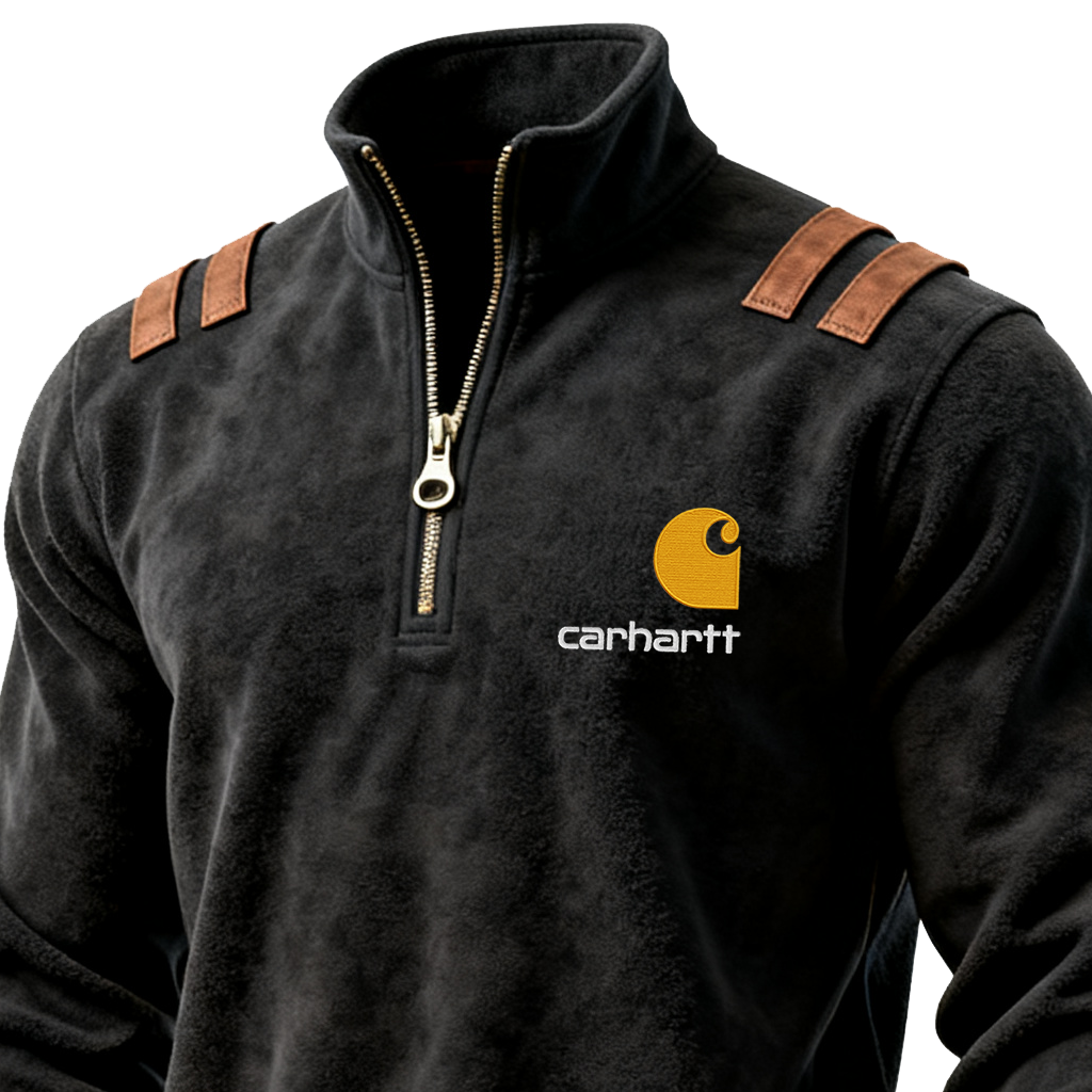 Carhartt Black Fleece Jacket with Brown Shoulder and Cuff Accents