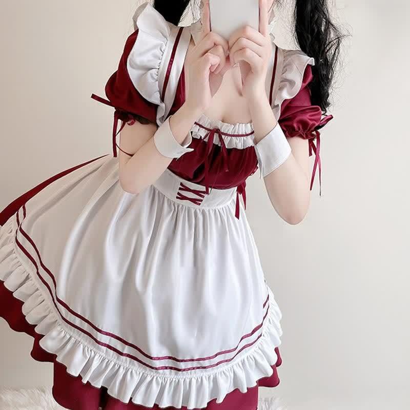 Cosplay Bow Tie Lolita Maid Ruffle Costume Dress