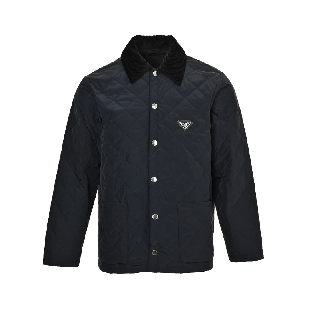 Prada 24Fw corduroy collar triangle logo diamond quilted jacket