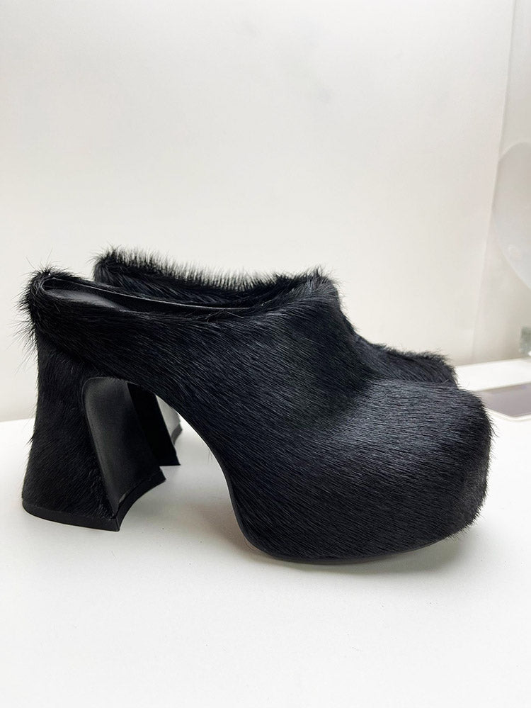 Fur Slip-On Platfom Heels