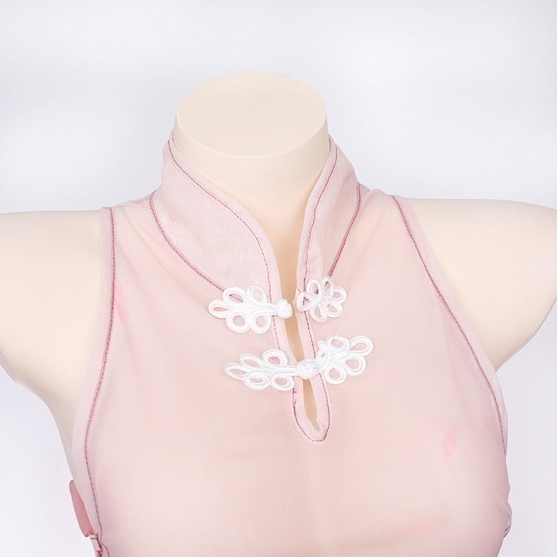 Vintage See-through Lace Up Cheongsam Lingerie Dress