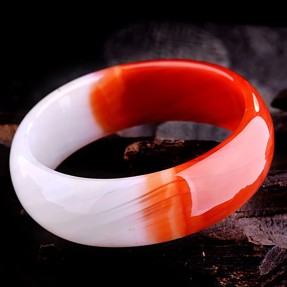 Jade Bracelet Natural Fine Jewelry Charm Jadeite Agate Bangle Red White Women's Handing Fashion Accessories Gift For Mother