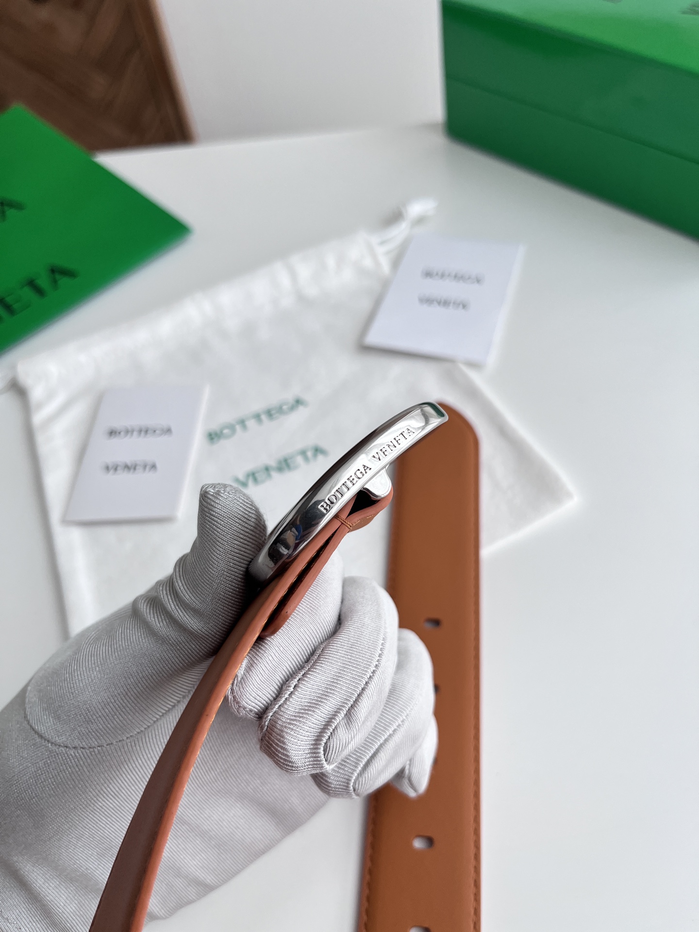 Bottega Veneta 25 smooth leather belt 3.5cm wide