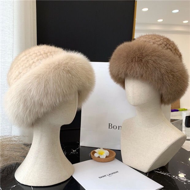 Fashion sweet and cute mink fox fur braided real hair warm thick fisherman hat basin hat