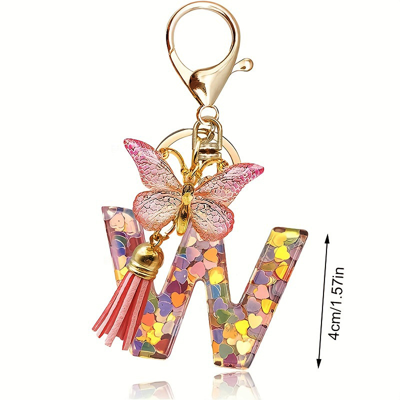 ✨✨Heart sequin butterfly letter tassel keychain(Choose your own name keychain)