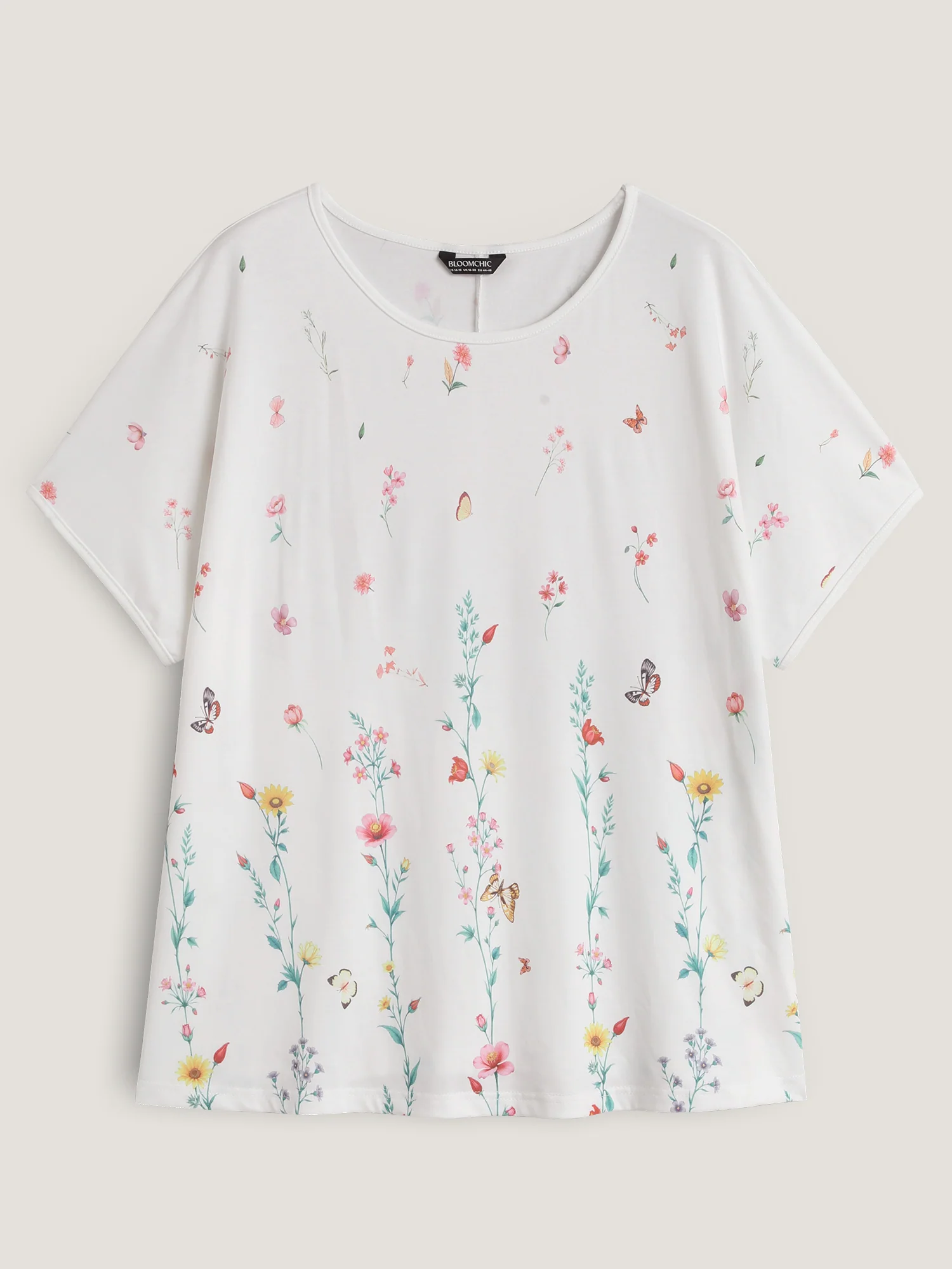 Stretchy Floral Print Round Neck T-Shirt