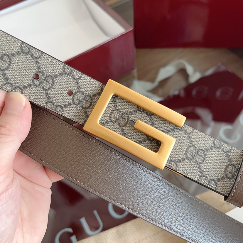 Gucci GG swivel buckle leather belt 3.5cm wide