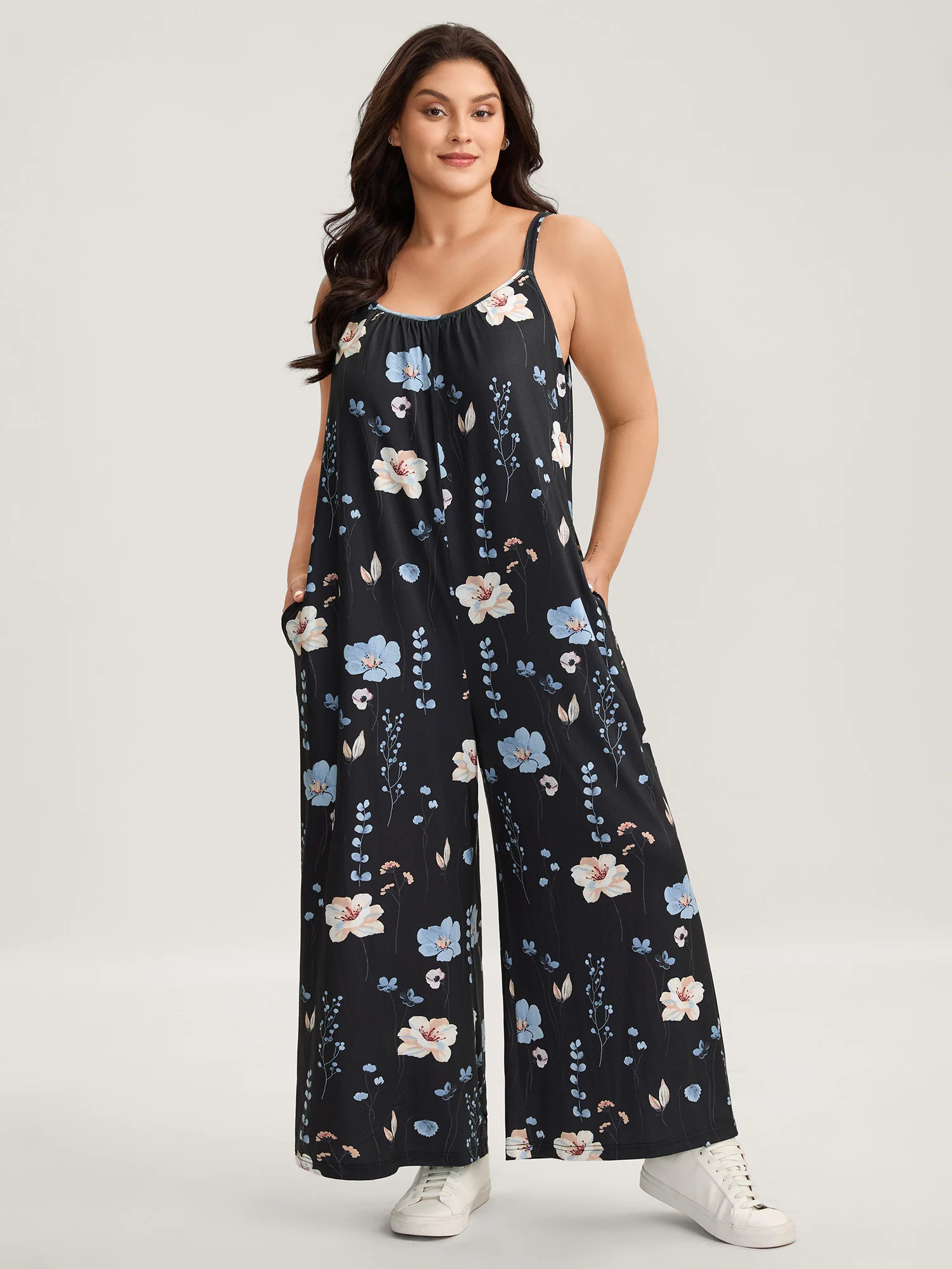 Stretchy Lined Floral Print Cami Jumpsuit