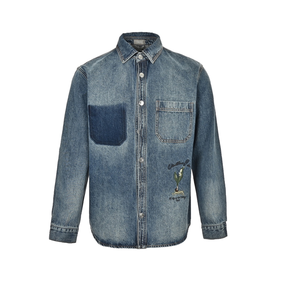 Dior 24Fw floral and plant embroidered denim jacket