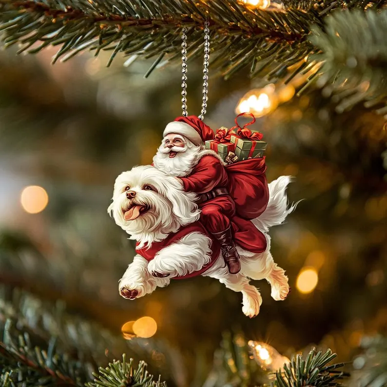 Happy Santa and Dog Ornament