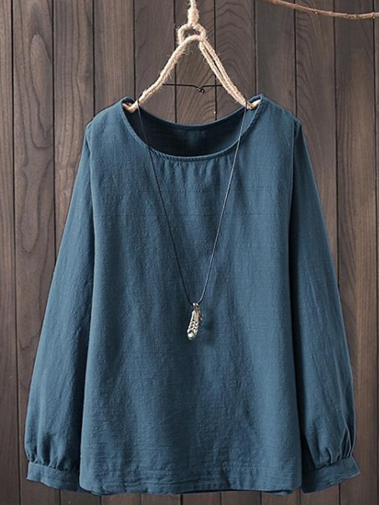 Solid Color Long Sleeve Round Neck T-Shirt