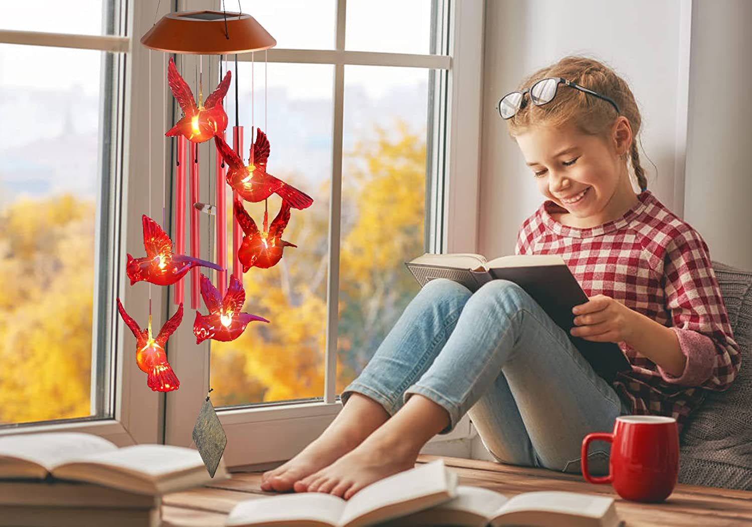 Solar Flame Bird Cardinal Wind Chime Light