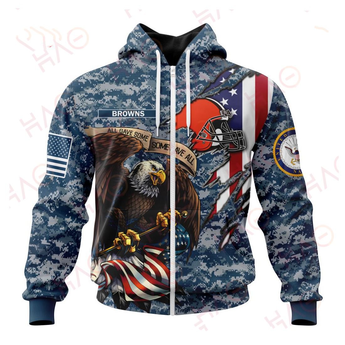 CLEVELAND BROWNS 3D HOODIE US NAVY VETERANS