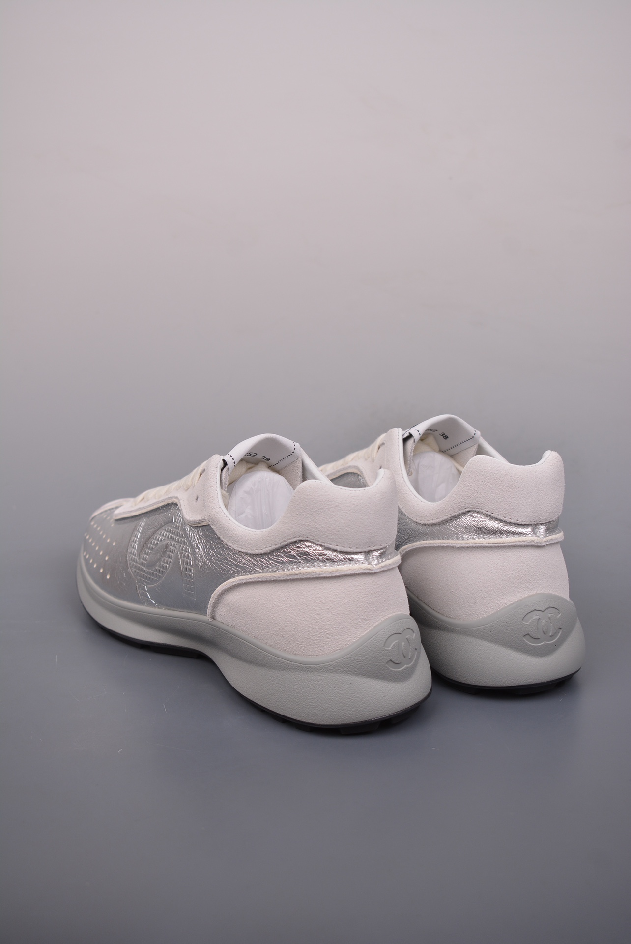 Chanel A25 CC Calfskin Trainers Sneaker Silver White