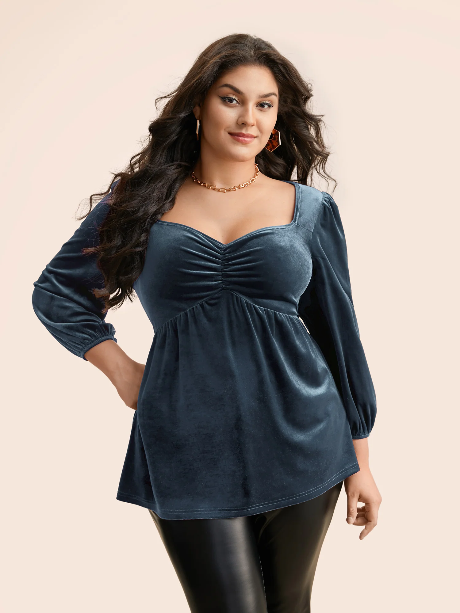 Velvet Heart Neckline Gathered Blouse