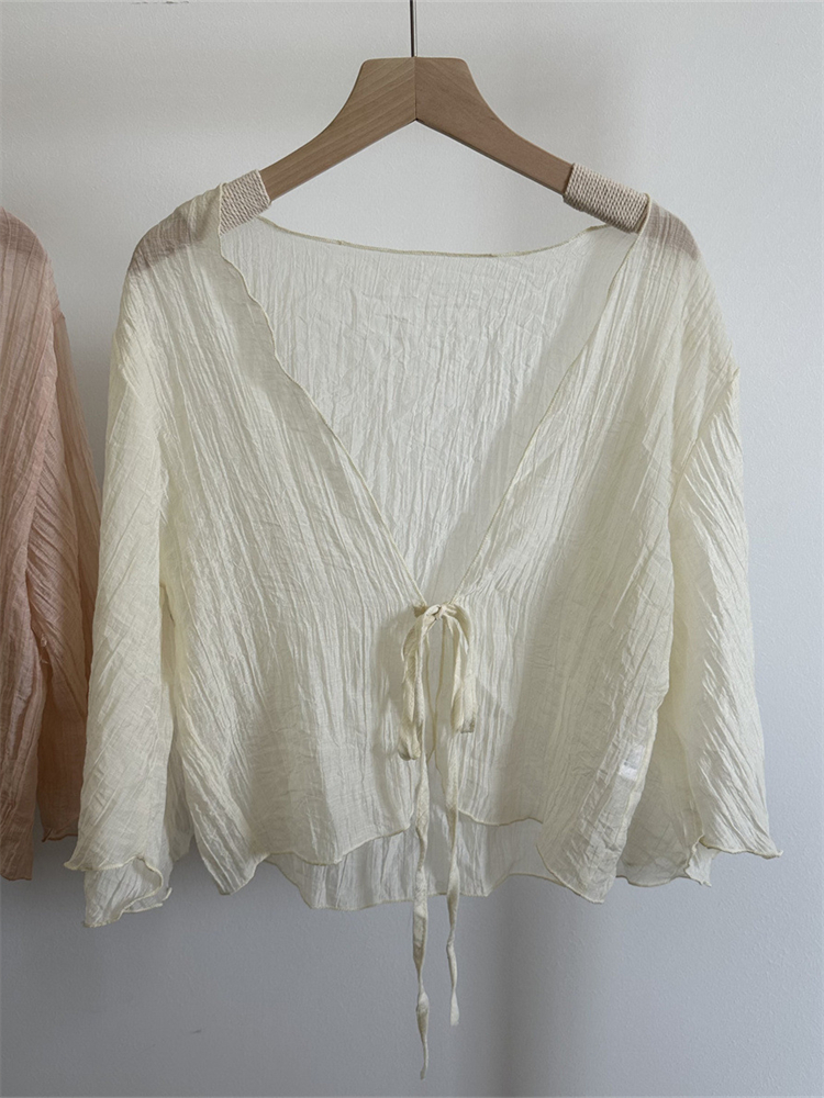 Basic Wrinkled Tied Flowy Cardigan