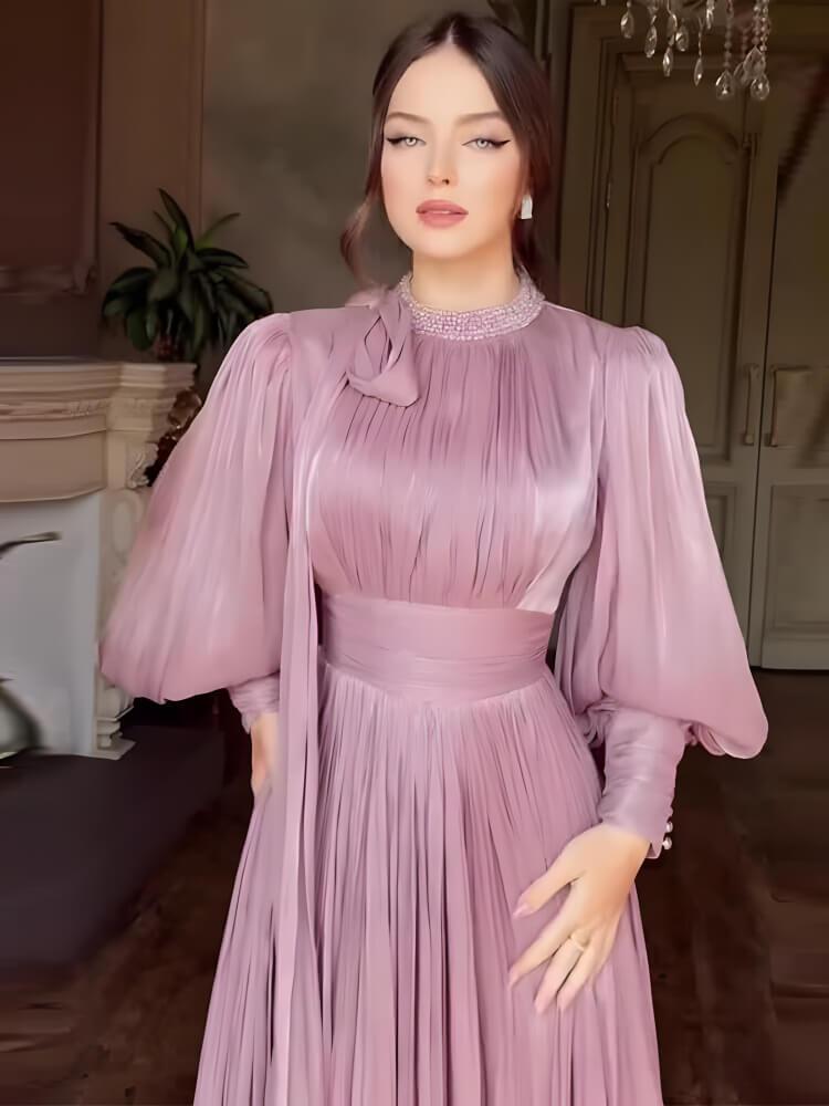 Women's Beaded Long-sleeved Dress