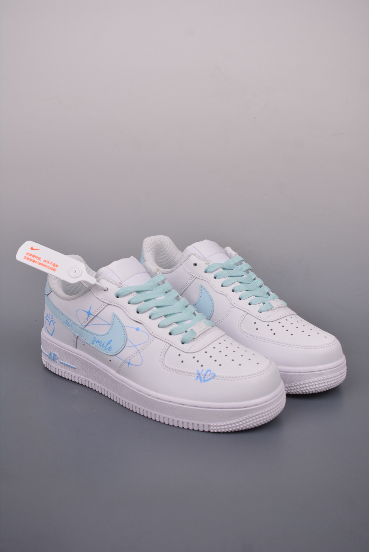 Nike Air Force 1 Low Low-top Sneakers White and Blue Spray Painted Graffiti CW2288-111
