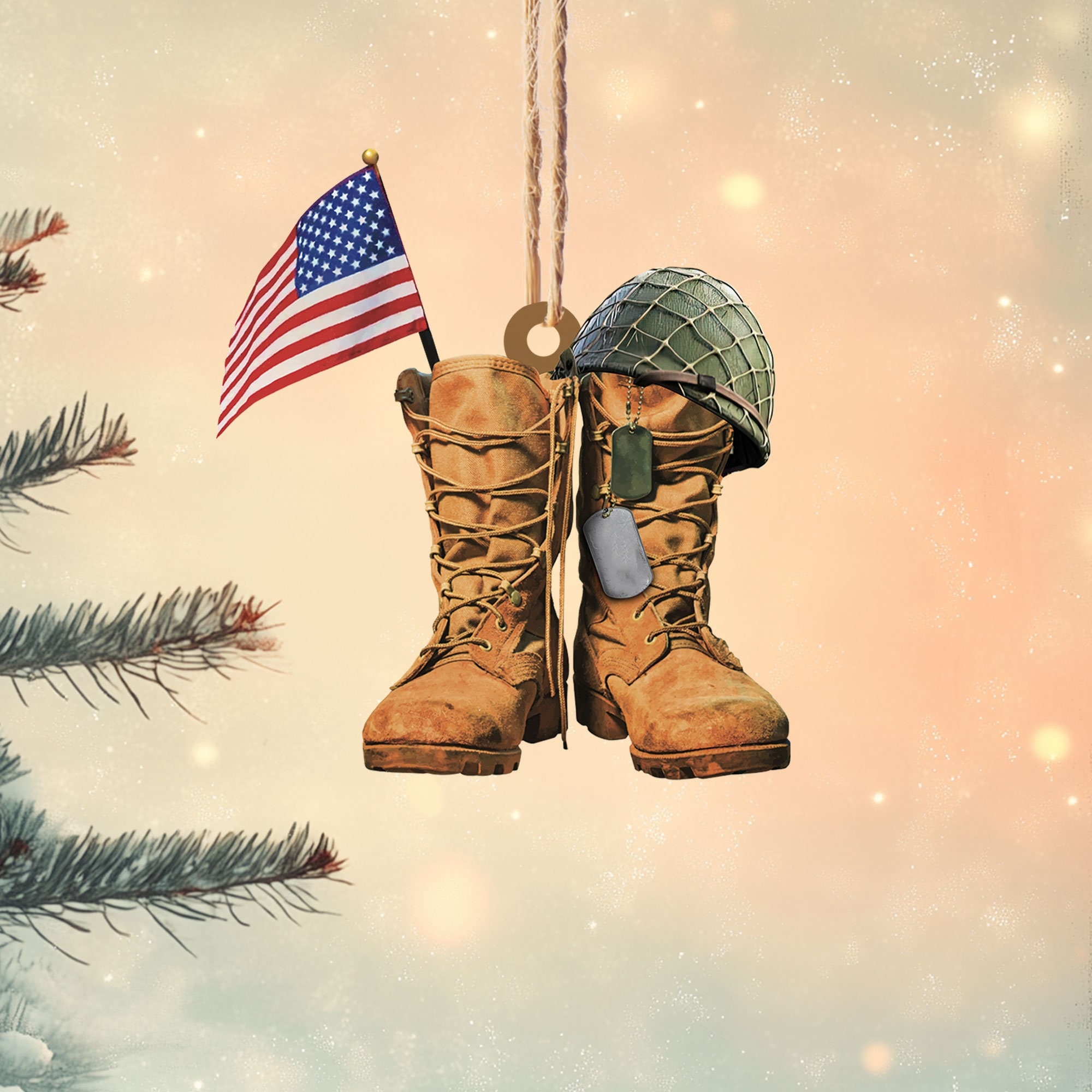 🪖Military Uniform Boots & Helmet Christmas Ornament