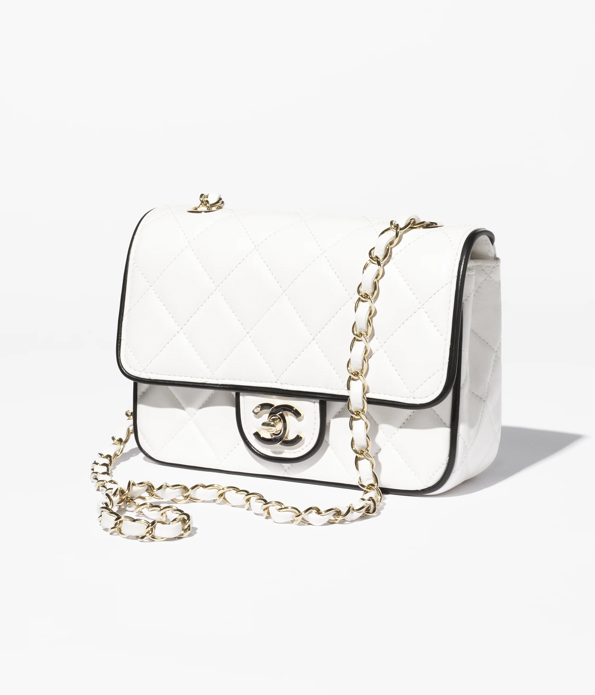 Chanel Mini Flap Bag Lambskin & Gold-Tone Metal White & Black AS5151-B19381-NAFJQ