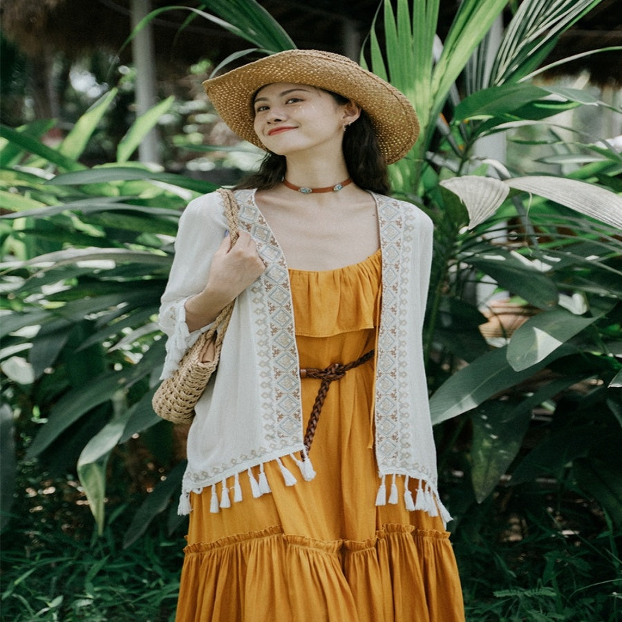 Ethnic Embroidery Sun Protection Shirt Beach Baggy Coat