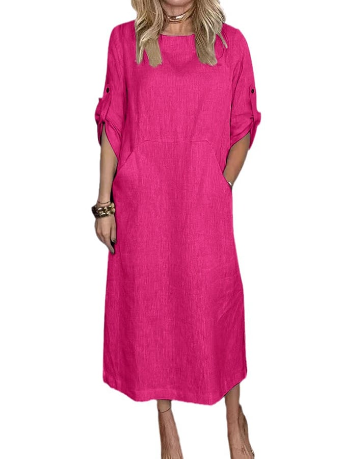 Women's Casual Loose Solid Color Cotton And Linen Dress