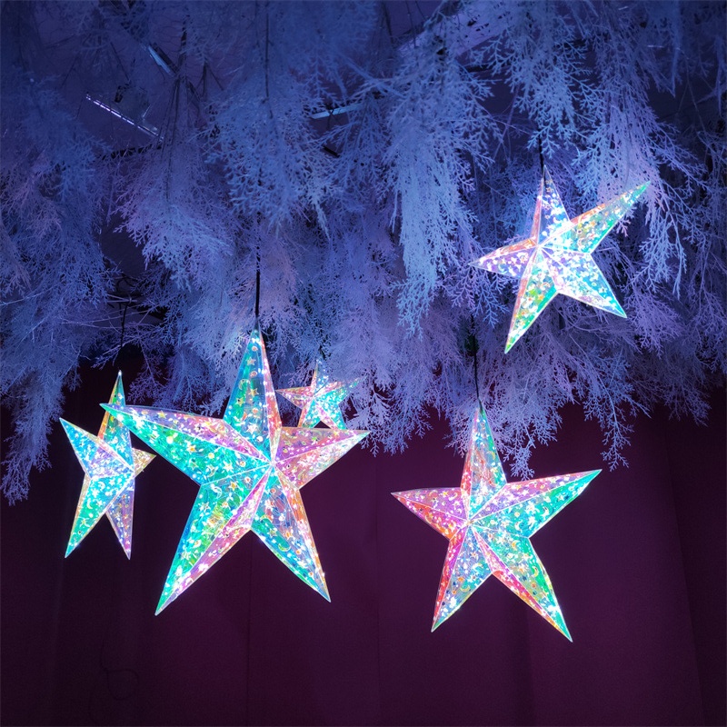 Festive LED Star & Snowflake Hanging Lights – USB & Battery Powered Holiday Decorations - 50 x 6 x 50 cm (19.7 x 2.4 x 19.7 inches)