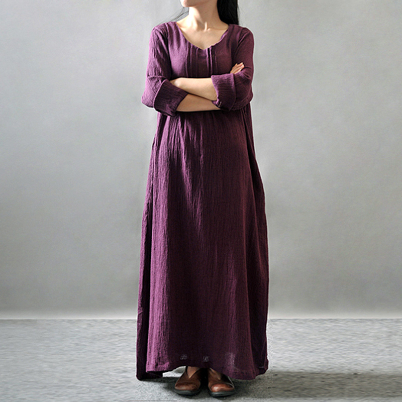Solid Color Pleat Pocket Casual Maxi Dress