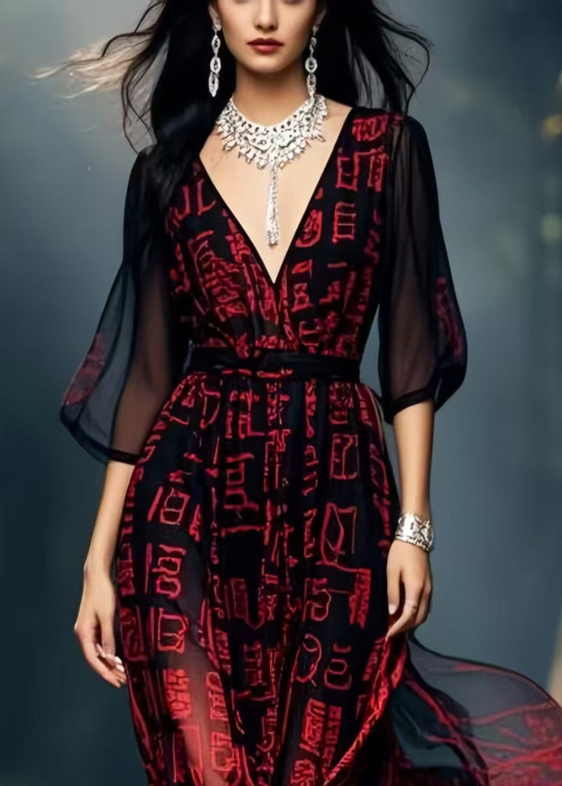 Beautiful Black Tie Dye Chiffon Vacation Dresses Summer