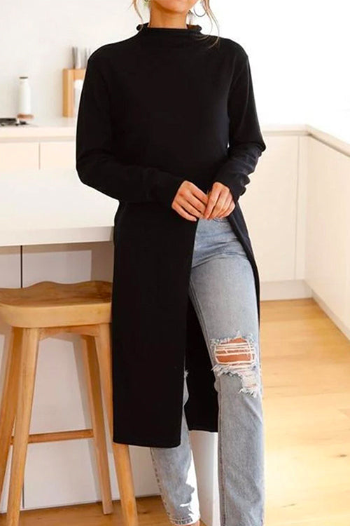 Heididress Solid Turtleneck Long Sleeve High Split Dresses