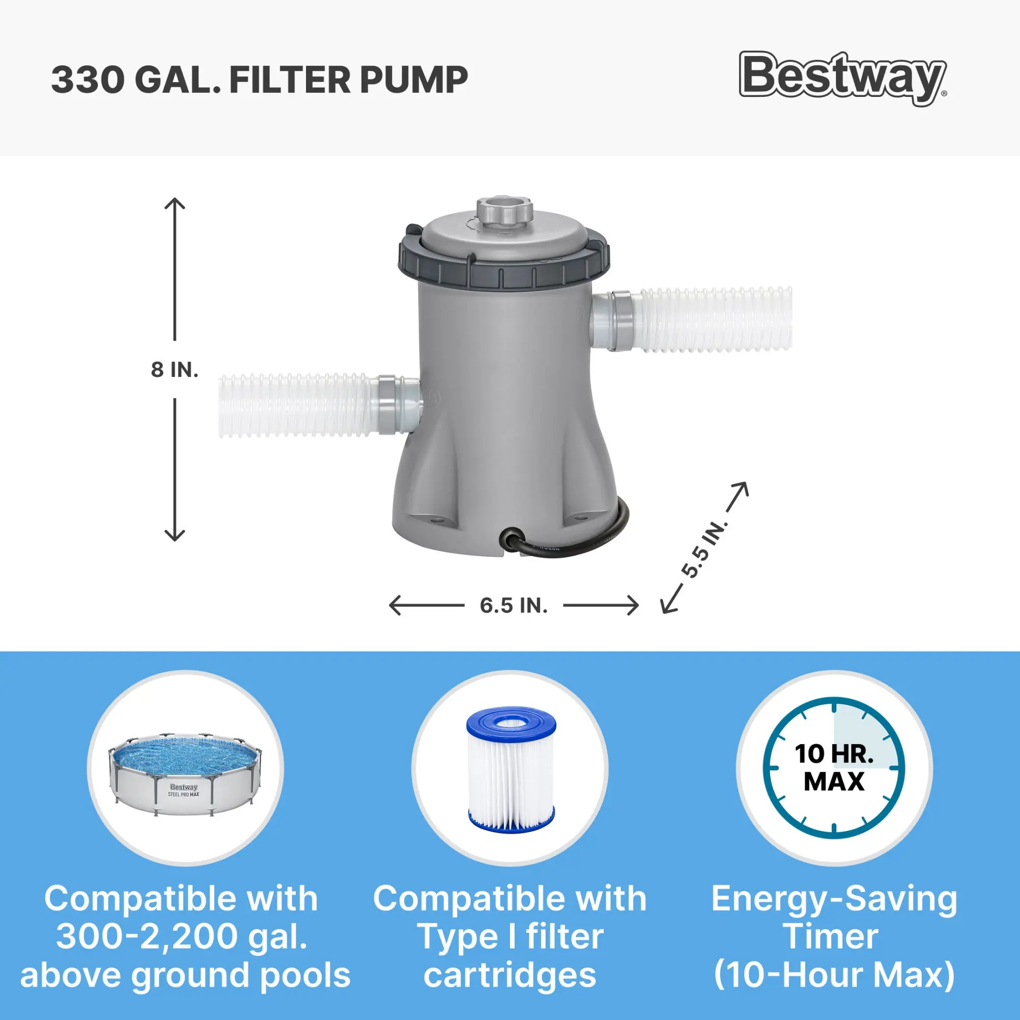 Bestway Steel Pro MAX Round Above Ground Outdoor Swimming Pool with Pump 30-42 Inch Deep