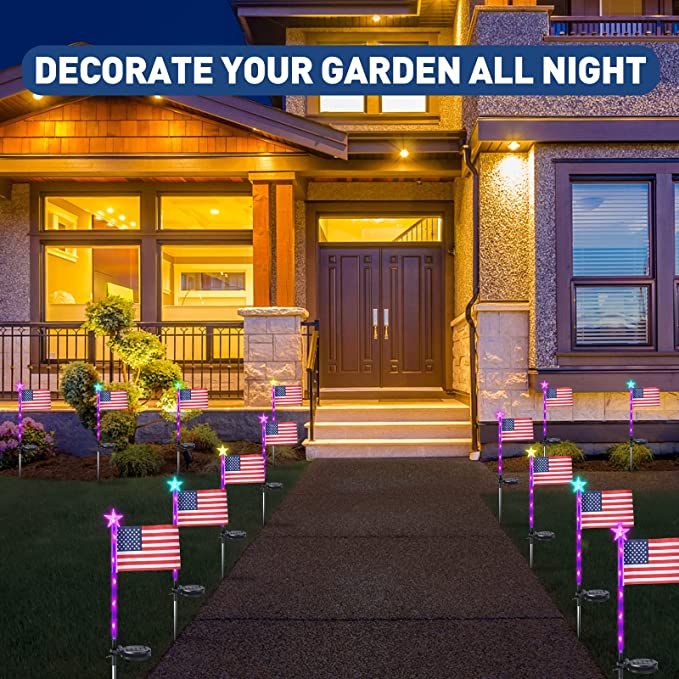 🔥Last Day Promotion-[SAVE 50% OFF]-🚩Solar Power Waterproof American Flag Lights Garden Lawn Light(Color Changing Star-2 PCS/SET)