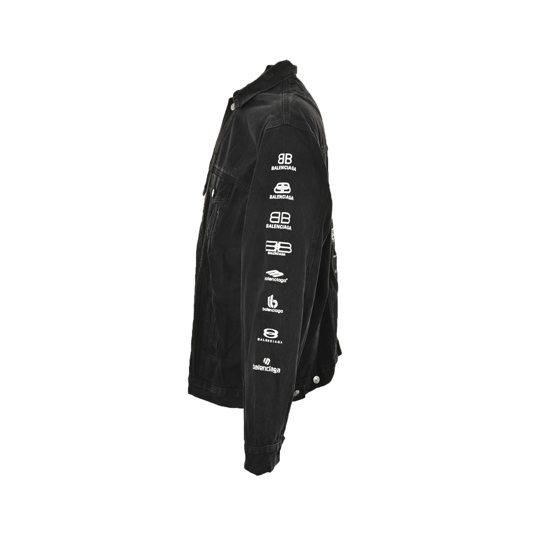 Balenciaga 24Fw denim jacket with all-over back print and multiple logo prints