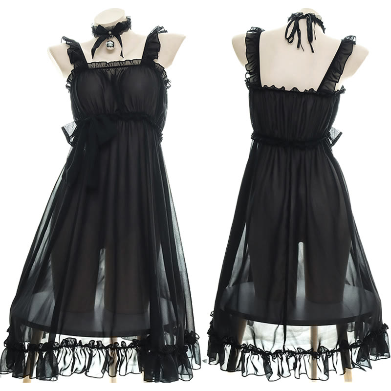 See-through Lace-up Slip Dress Nightdress