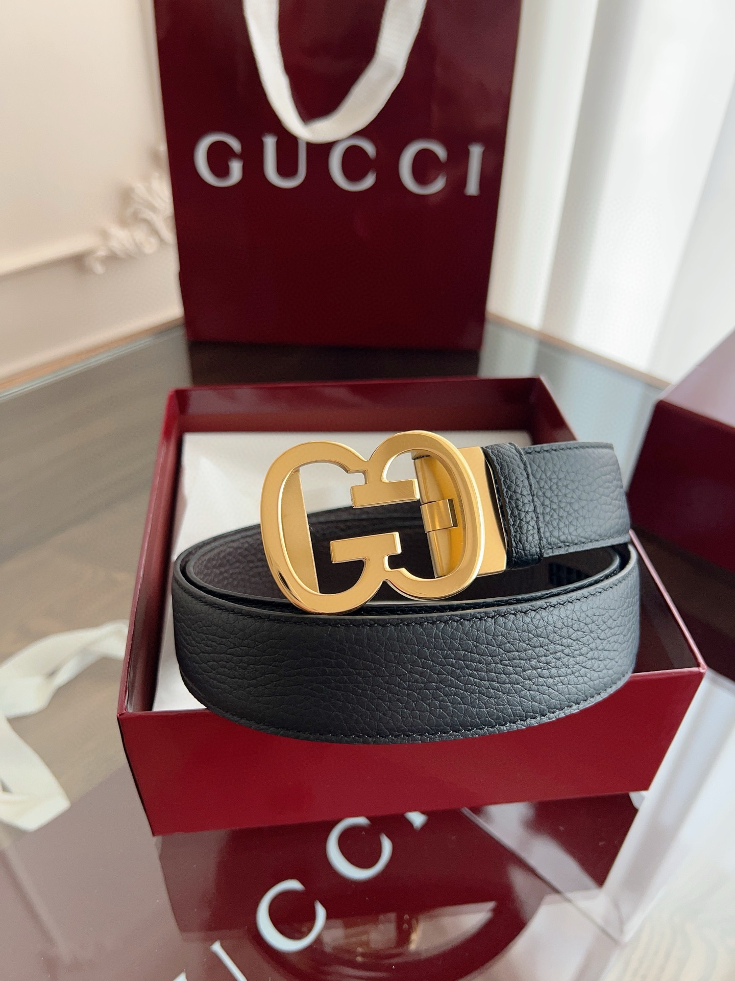 Gucci automatic smooth buckle double-sided cowhide belt width 3.5cm