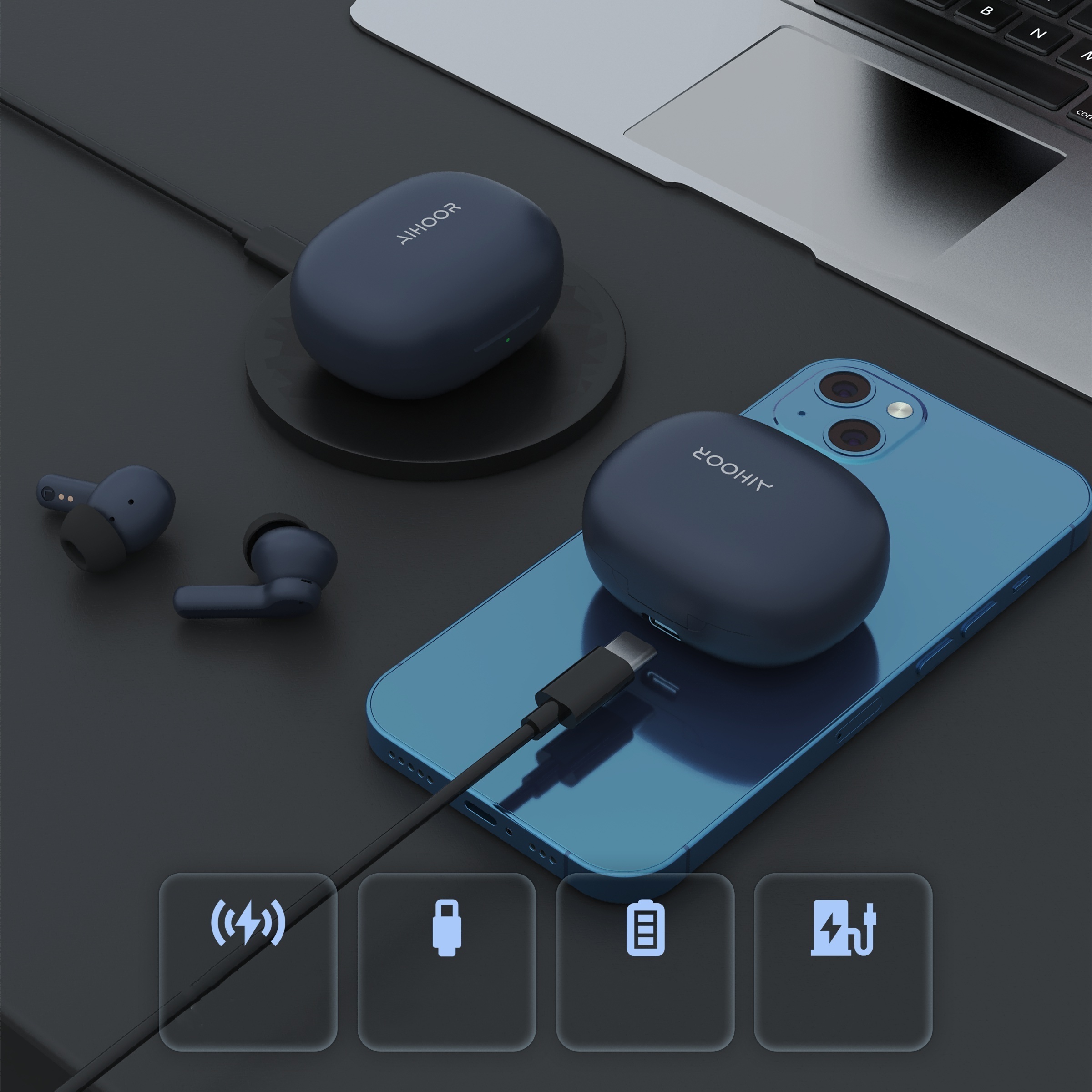 Hybrid Active Noise Cancelling Wireless Earbuds For IPhone & Android, Cordless Charging, 6 Mic Clear Phone Call, Bluetooth 5.1 In Ear Headphones With Deep Bass, Waterproof, Anti-scratch Case