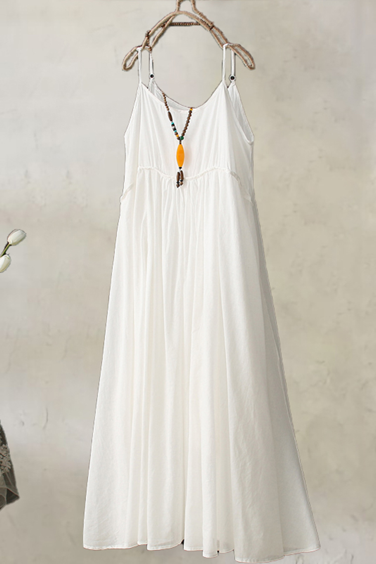 Cotton Linen Casual Sling Midi Dresses