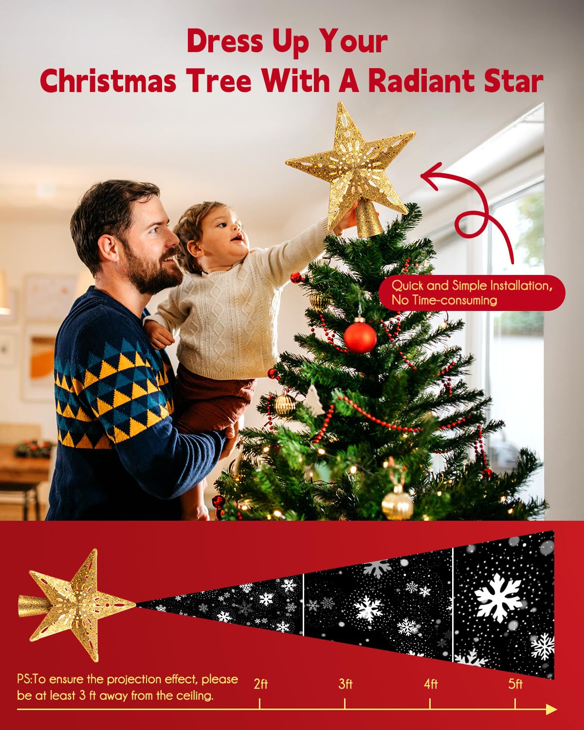 🎅Christmas Pre Sale🎄LED Star Tree Topper Snowflake Projector