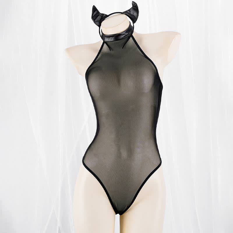 Little Devil Mesh See Through Sexy Jumpsuit Lingerie Set