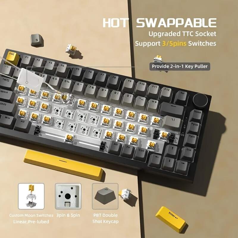 A.JAZZ X Attack Shark AK820 - 75% TKL Wired Mechanical Gaming Keyboard - Hot Swap, Upgraded Washer, RGB Backlight, NKRO, Ergonomic Moon for Switch for PC/Win, Pad