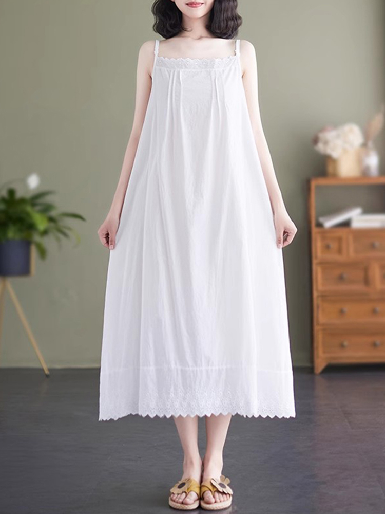 Pleat Lace Sleeveless Comfy Midi Dress