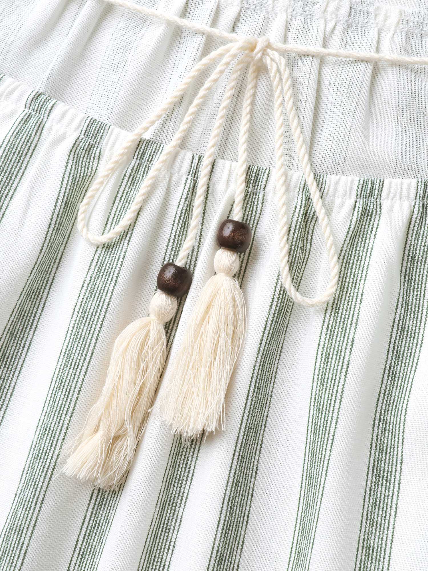 Classic Stripes Square Neck Tassels Blouse