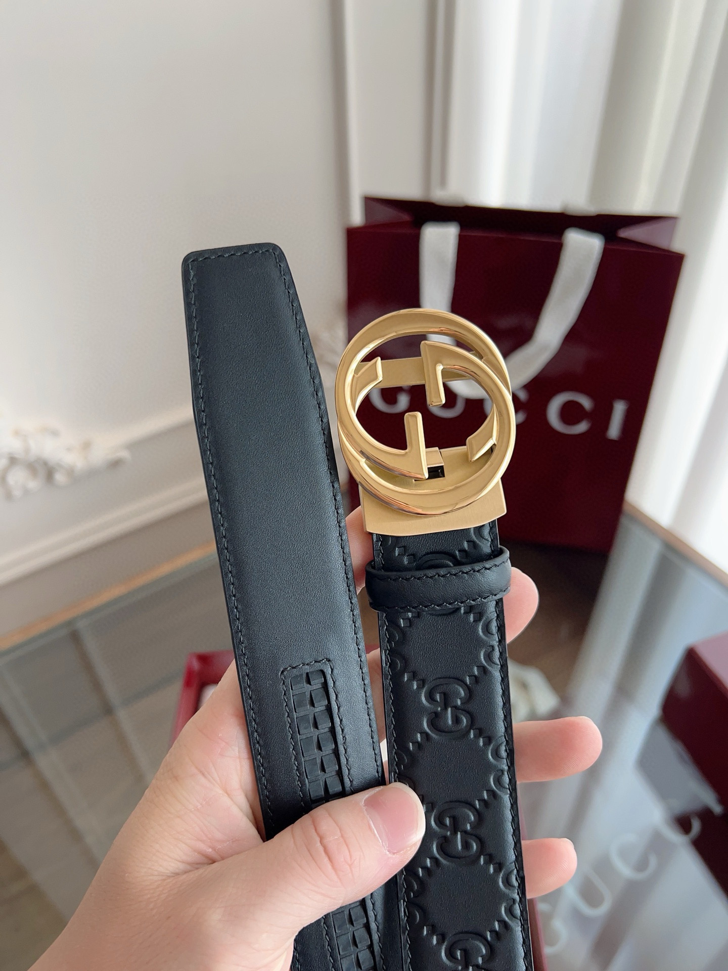 Gucci automatic smooth buckle double-sided cowhide belt width 3.5cm