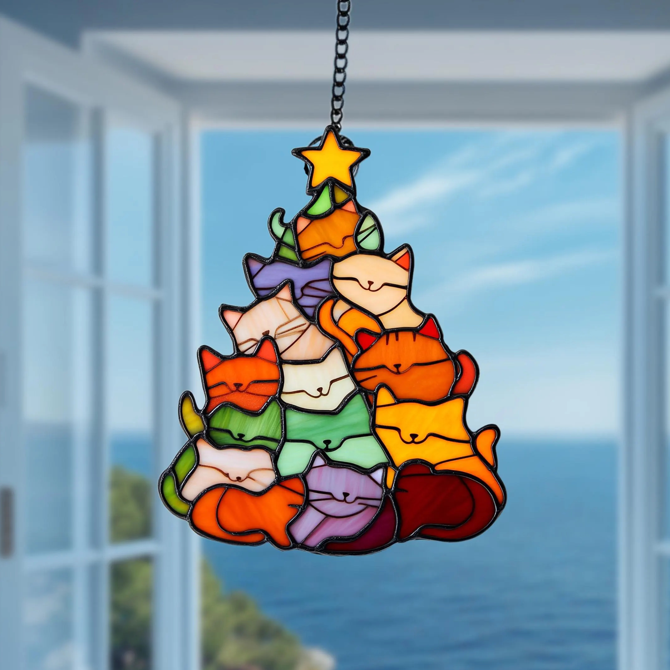 💥ON SALE💥Cat Christmas Tree Suncatcher Ornament Decoration🐱🎄✨