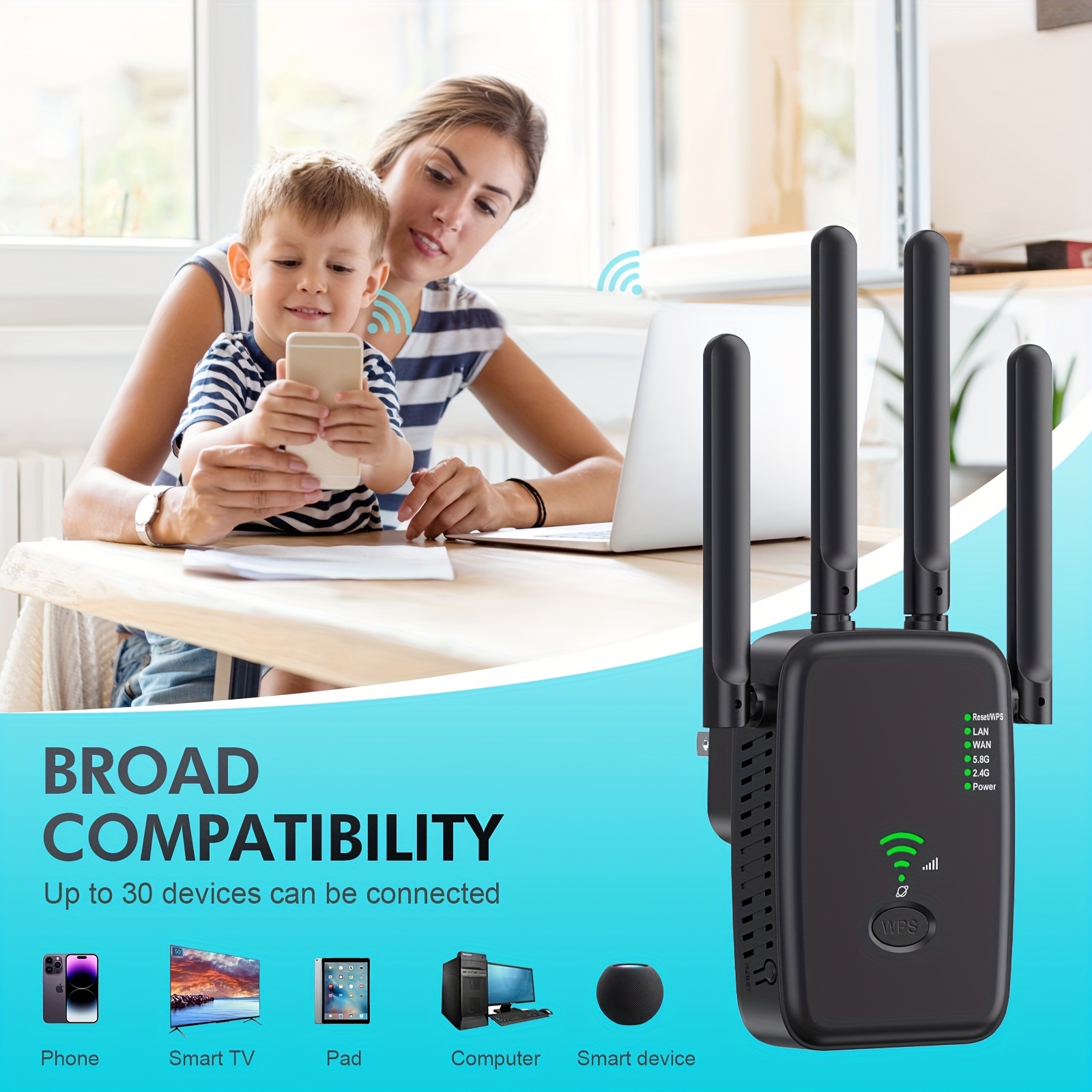 WiFi Extender 1200Mbps WiFi Signal Booster, Used For Home Office, Dual-band 2.4G/5G Outdoor Signal Amplifier Reapter AP Router