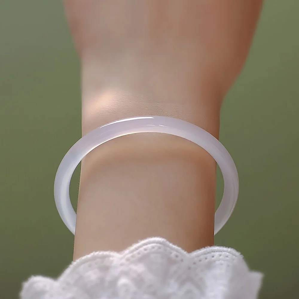 Natural Ice Jade Elegant Bracelet For Women 6mm Round White Jade Bangles Korean Jewelry Fashion Gifts For Girlfriends Wholesale